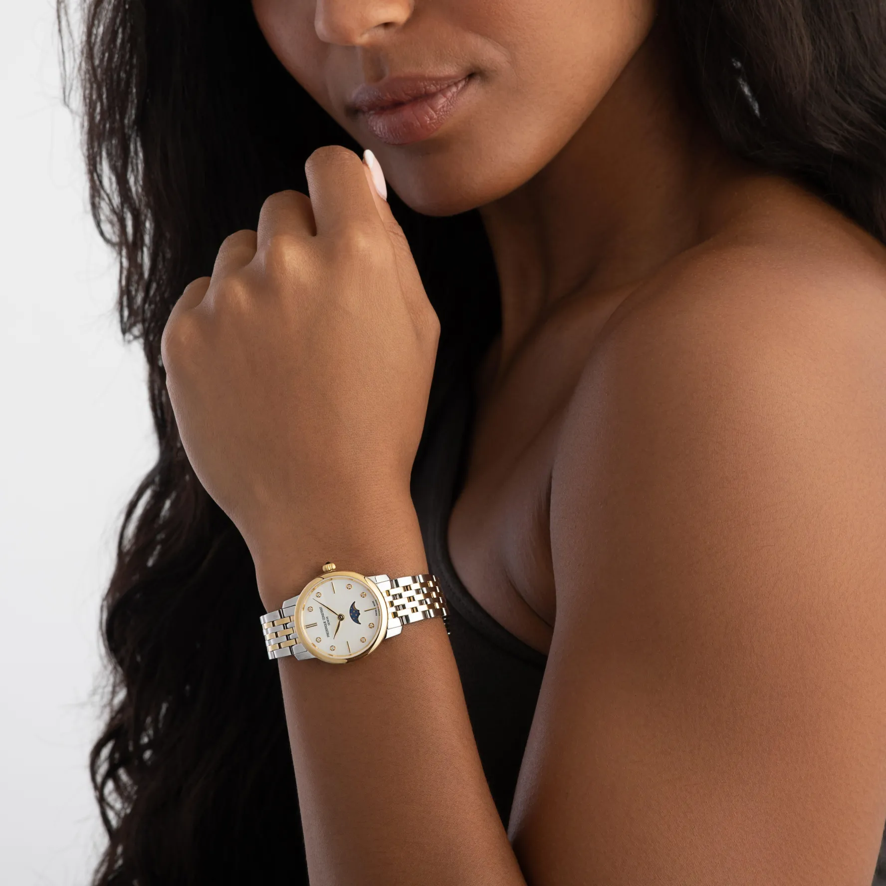 Frederique Constant Classics Slimline Moonphase 30mm Stainless Steel and Yellow Gold PVD Ladies Watch