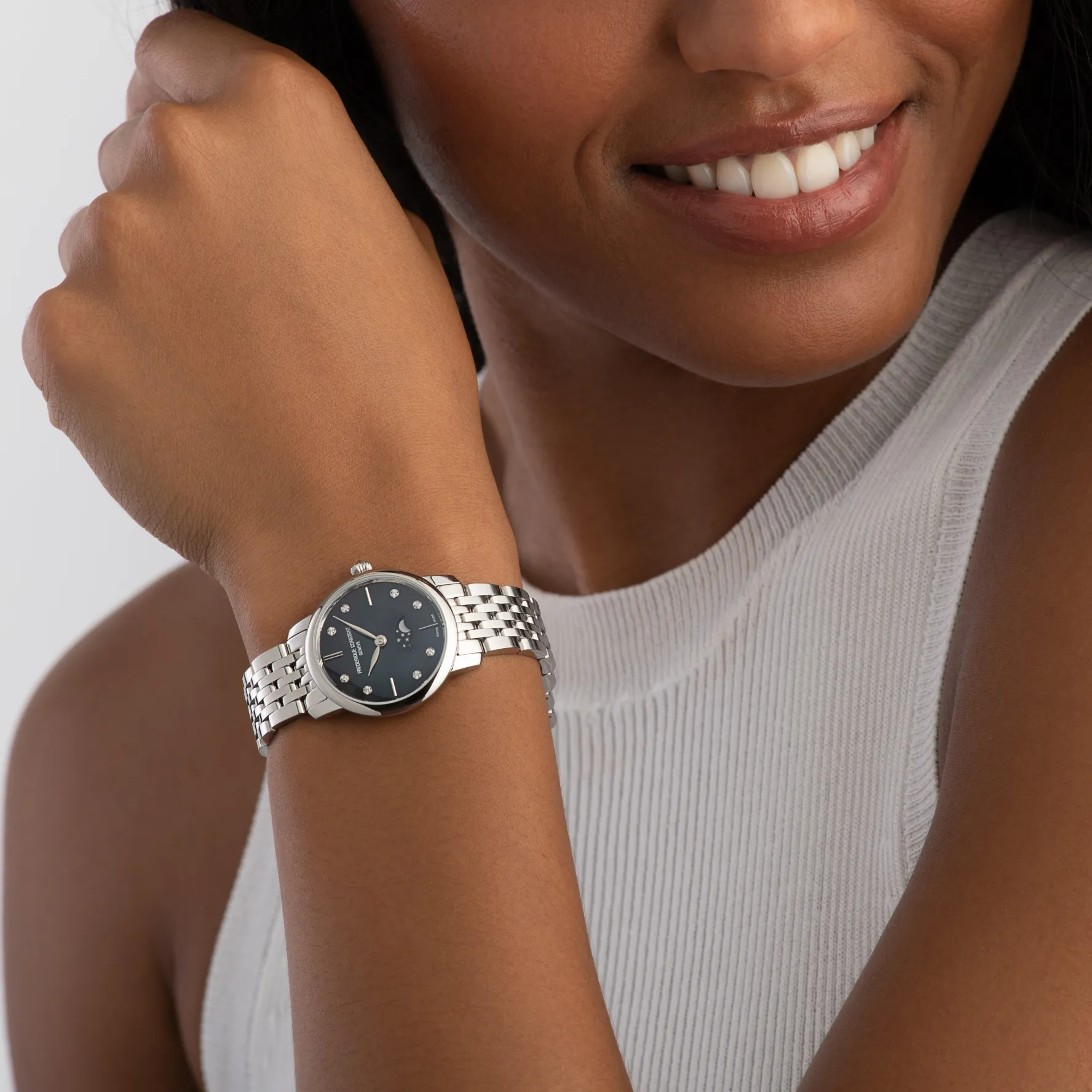 Frederique Constant Classics Slimline Moonphase 30mm Diamond Mother of Pearl Ladies Watch