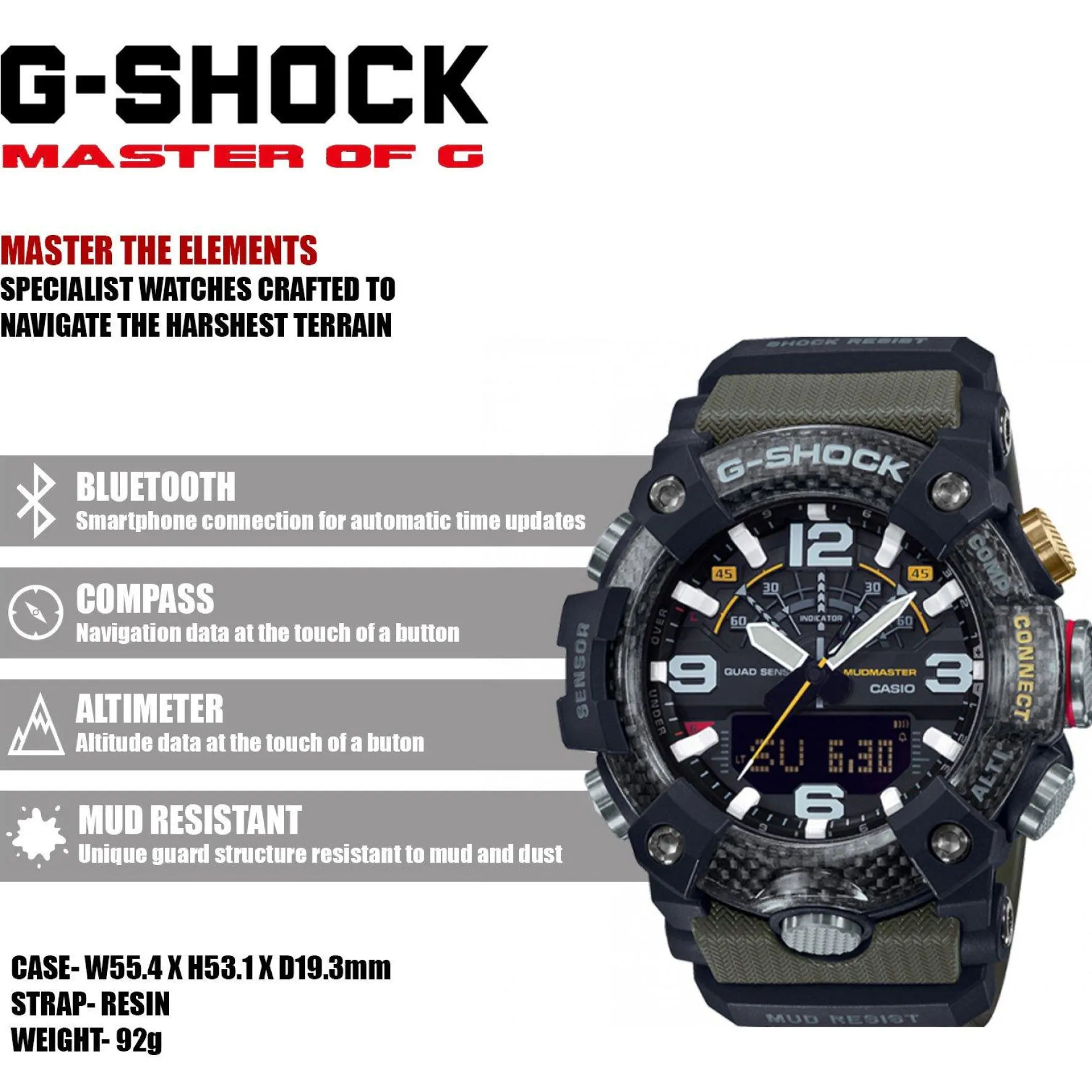G-Shock Mudmaster Carbon Core Guard 55.4mm Green Resin Strap Men's Watch