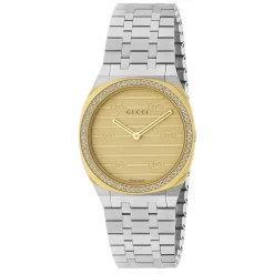Gucci 25H 30mm Stainless Steel and 18ct Yellow Gold Diamond Ladies Watch