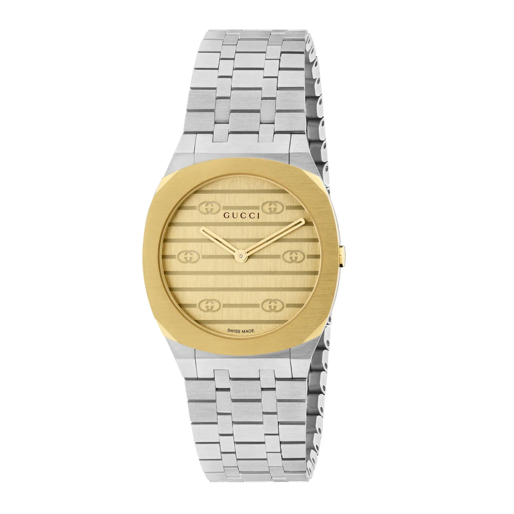 Gucci 25H 30mm Stainless Steel and 18ct Yellow Gold Plated Ladies Watch