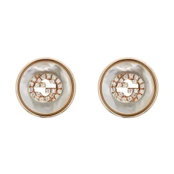 Gucci Interlocking 18ct Rose Gold Mother of Pearl Stud Earrings