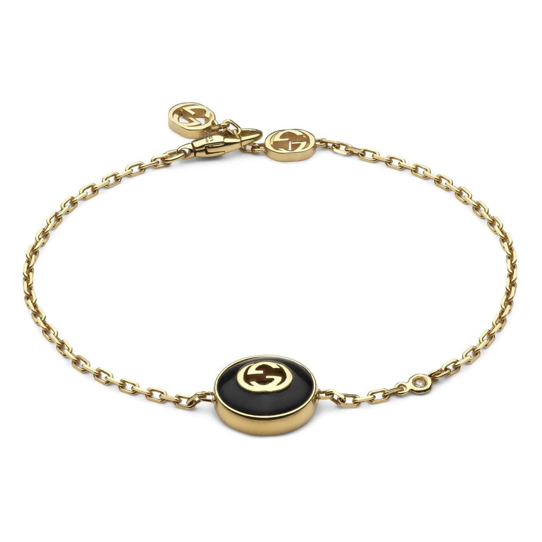 Gucci Interlocking 18ct Yellow Gold Diamond Onyx Bracelet