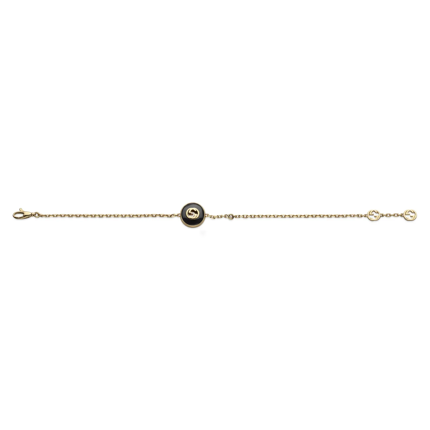 Gucci Interlocking 18ct Yellow Gold Diamond Onyx Bracelet