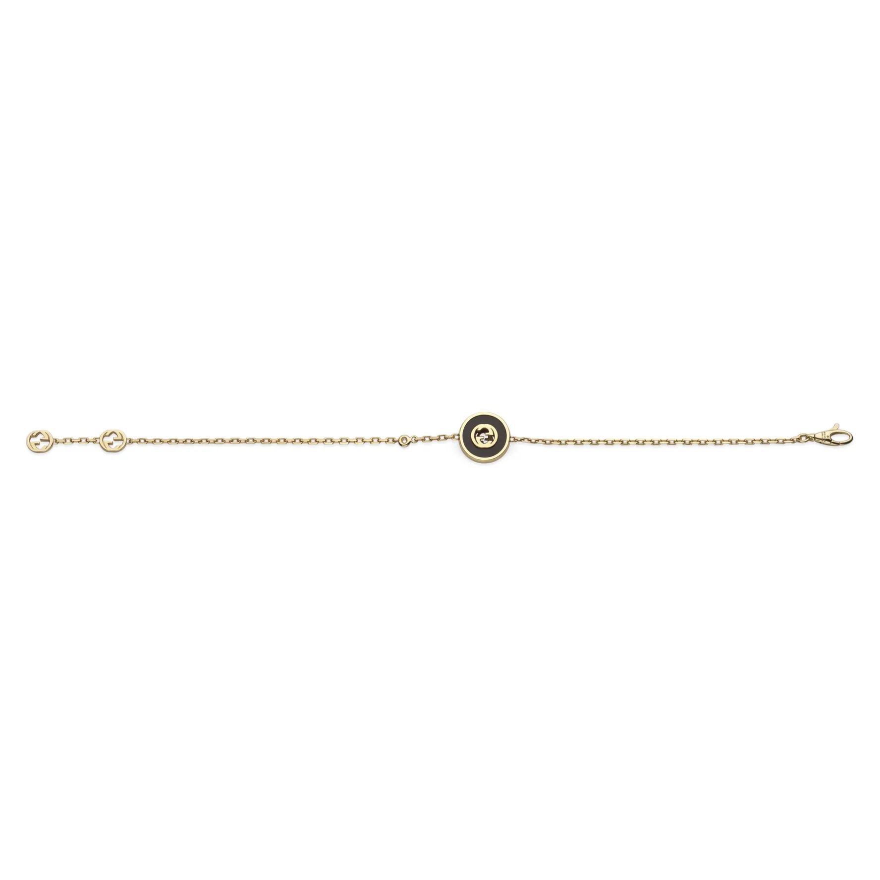 Gucci Interlocking 18ct Yellow Gold Diamond Onyx Bracelet