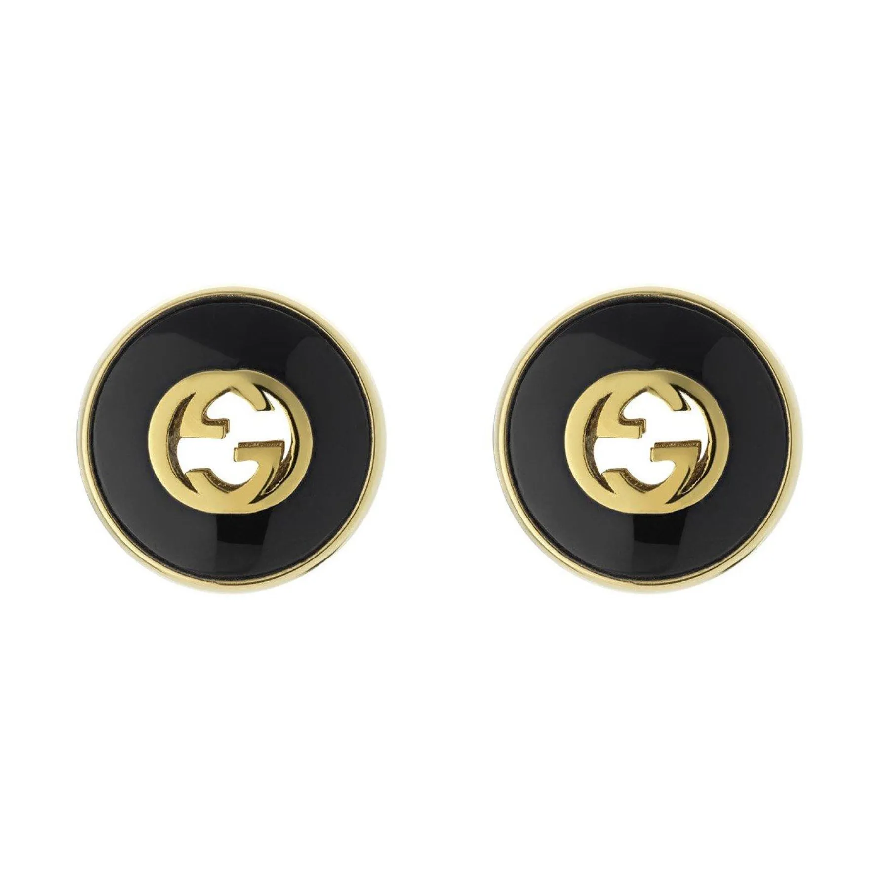 Gucci Interlocking 18ct Yellow Gold Onyx Stud Earrings