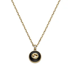 Gucci Interlocking 18ct Yellow Gold Diamond Onyx Necklace