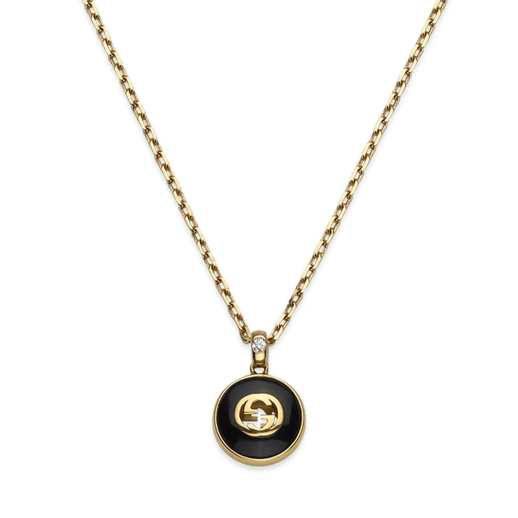 Gucci Interlocking 18ct Yellow Gold Diamond Onyx Necklace