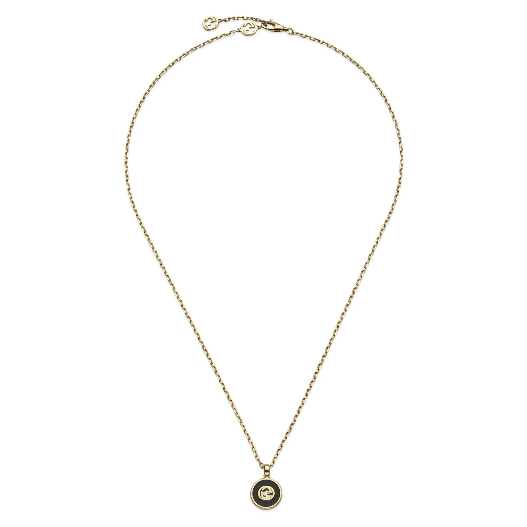 Gucci Interlocking 18ct Yellow Gold Diamond Onyx Necklace