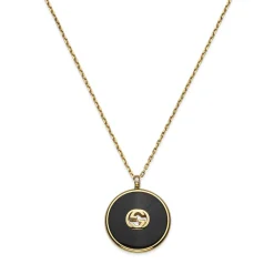 Gucci Interlocking 18ct Yellow Gold Diamond Onyx Necklace