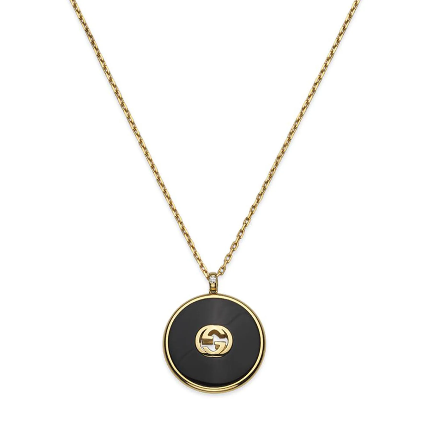 Gucci Interlocking 18ct Yellow Gold Diamond Onyx Necklace
