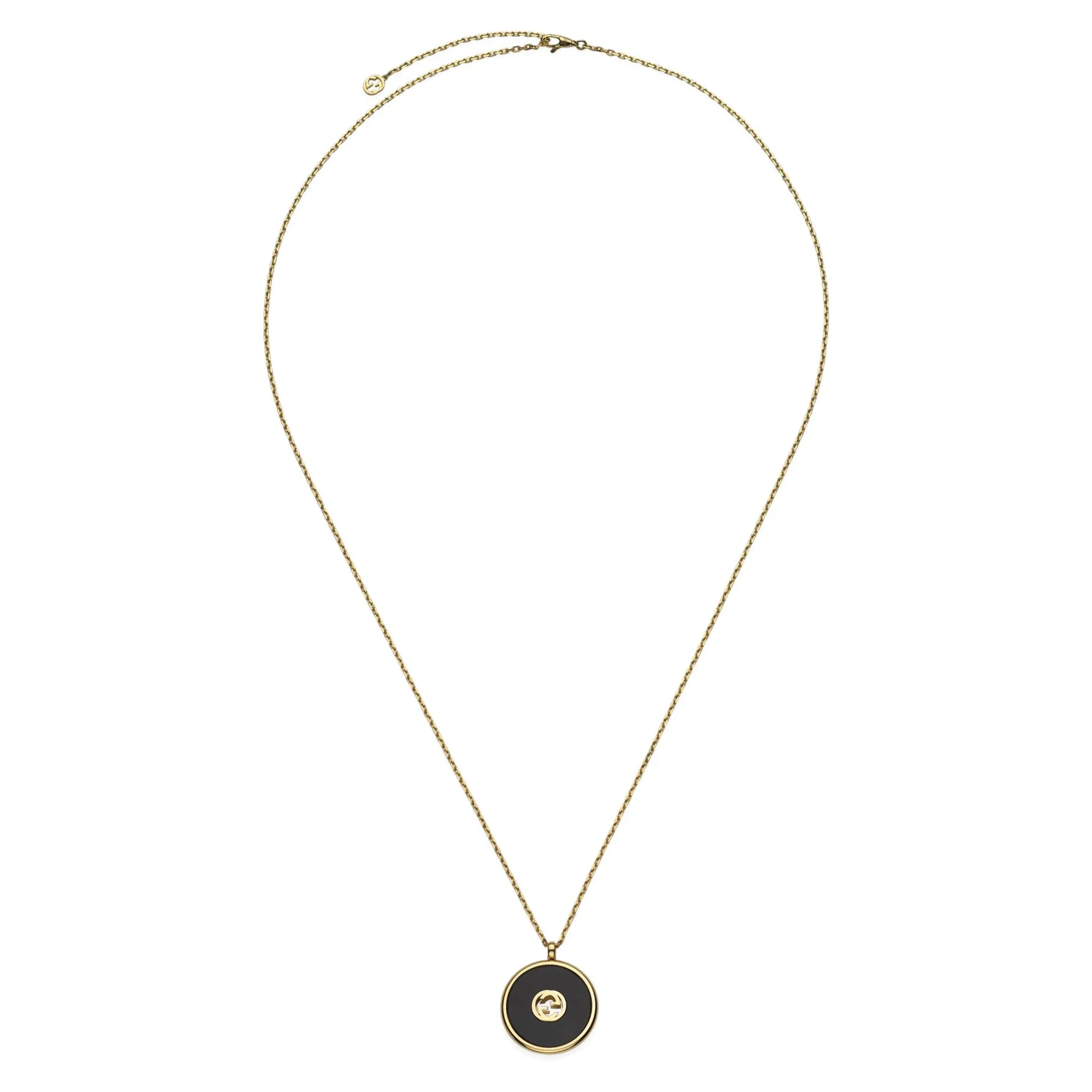Gucci Interlocking 18ct Yellow Gold Diamond Onyx Necklace