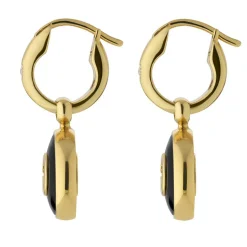 Gucci Interlocking 18ct Yellow Gold Diamond Onyx Drop Earrings