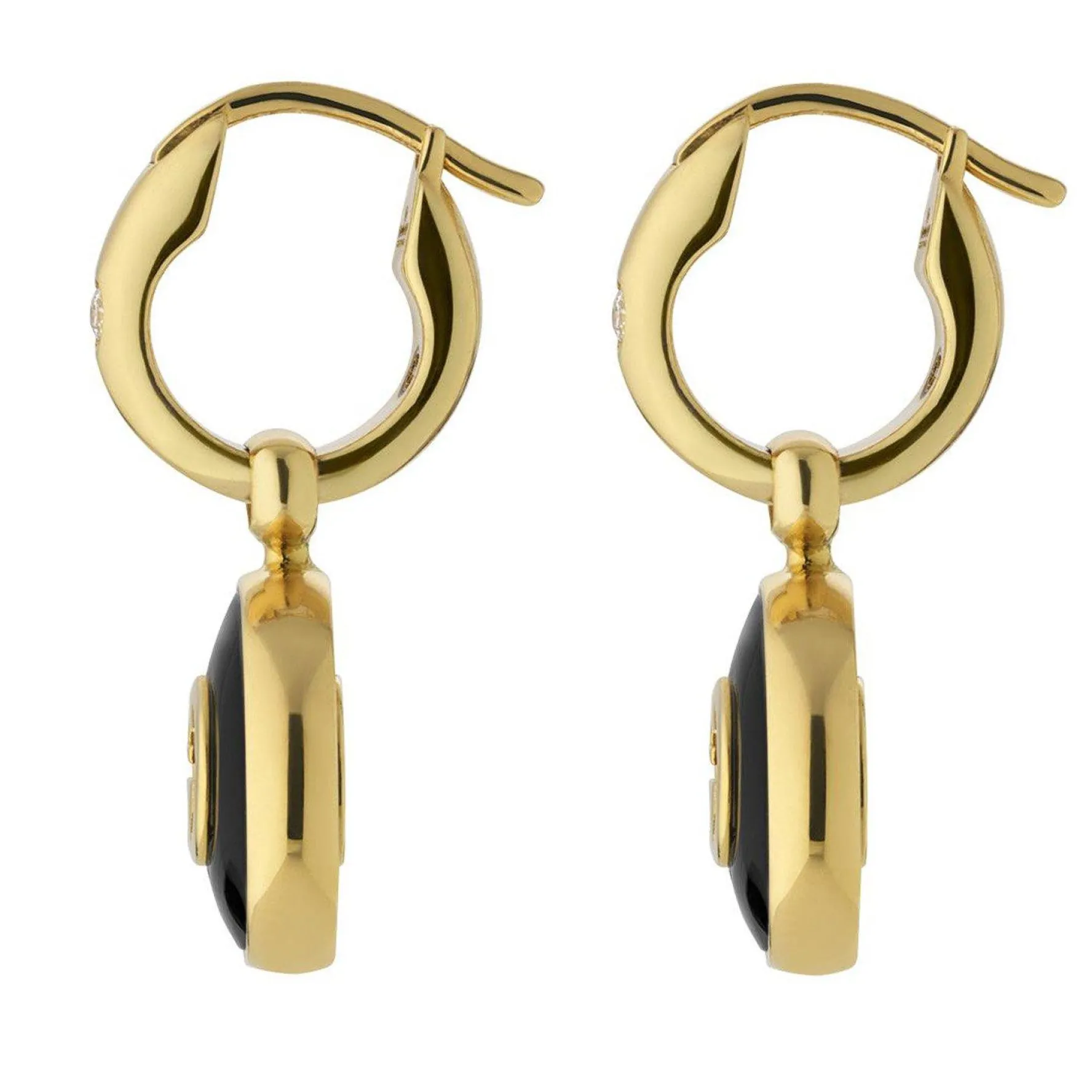 Gucci Interlocking 18ct Yellow Gold Diamond Onyx Drop Earrings