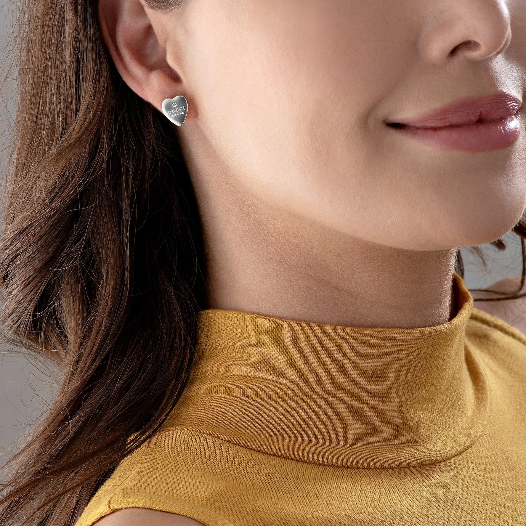 Gucci Trademark Heart Silver Stud Earrings