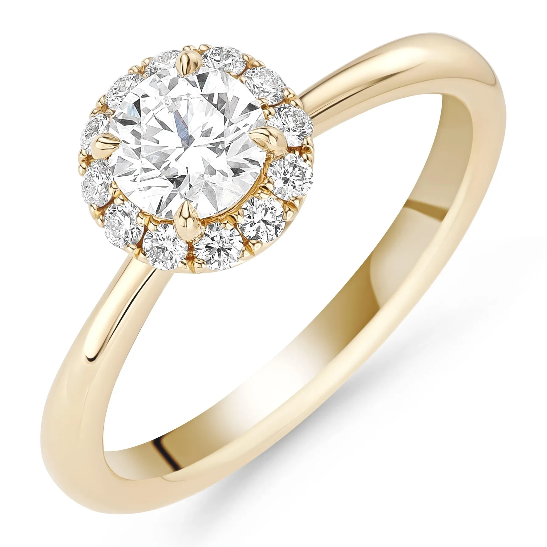 Hearts On Fire Vela 18ct Yellow Gold Diamond Halo Engagement Ring