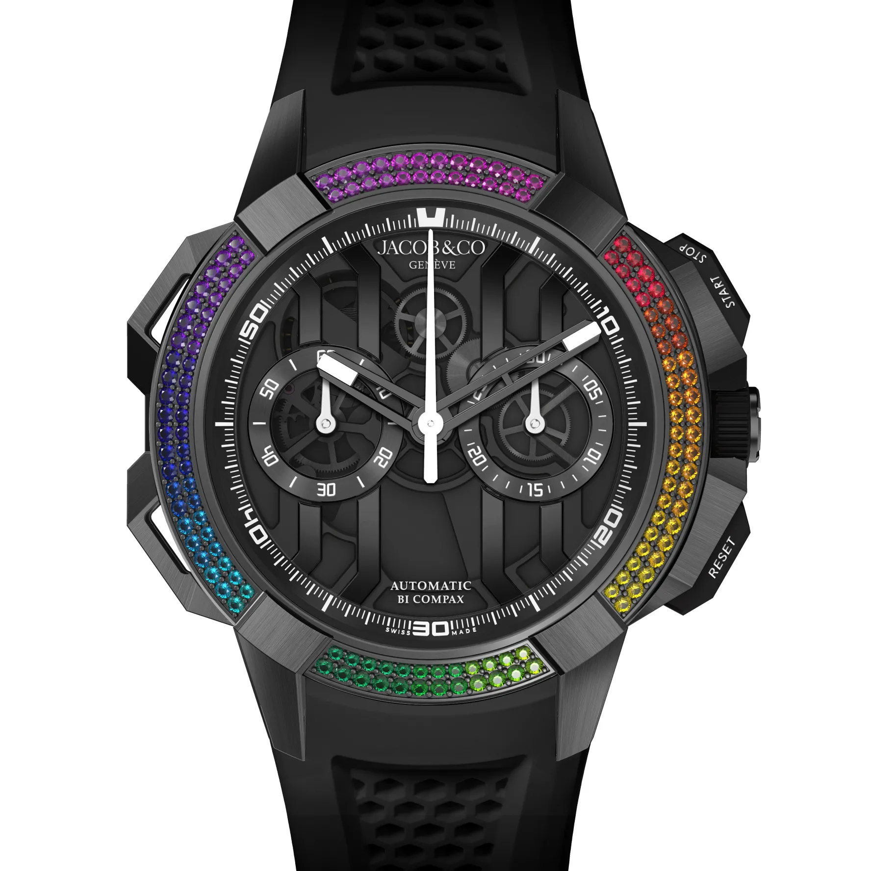 Jacob & Co. Epic X Chrono 44mm Pave Rainbow Sapphire Chronograph Automatic Men’s Watch