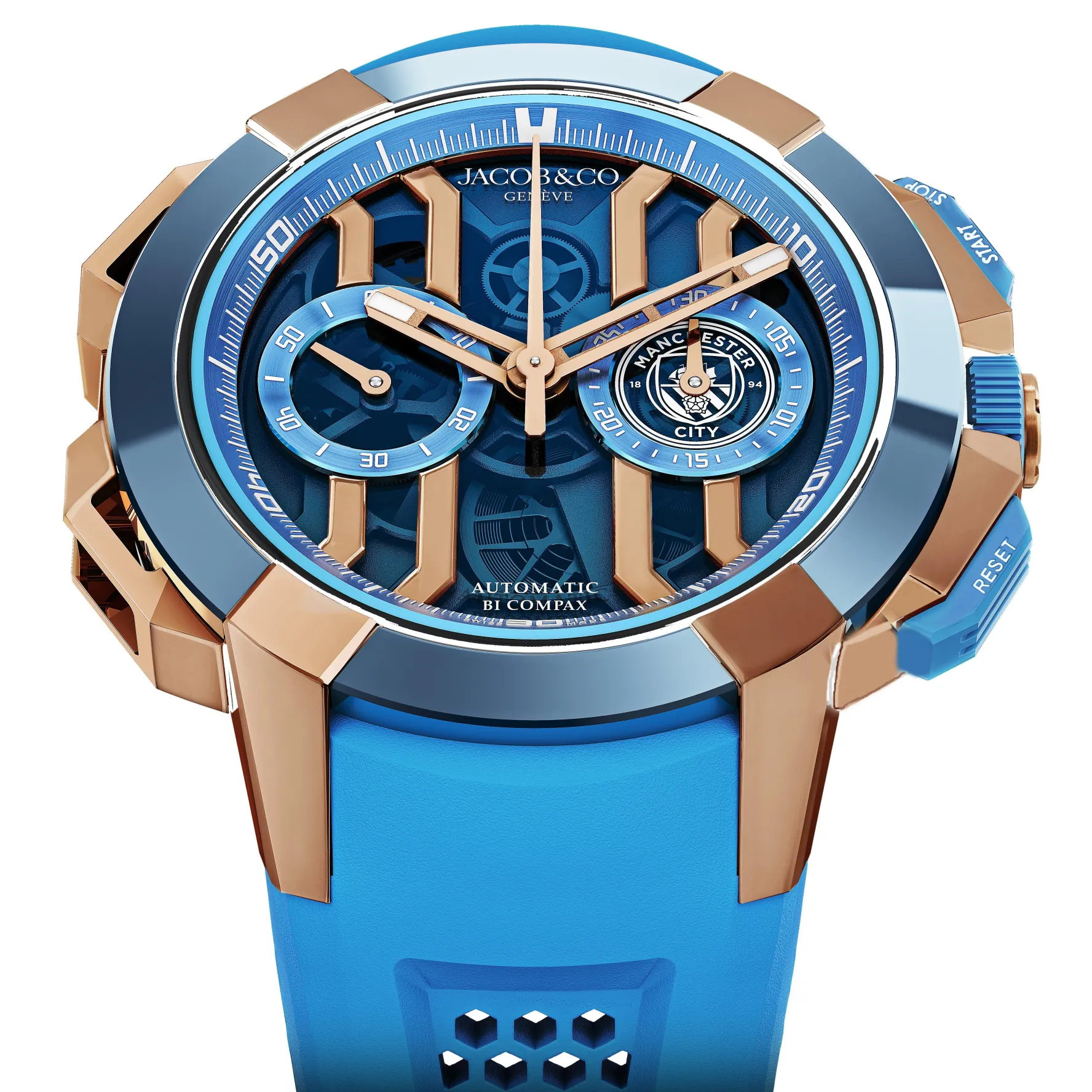 Jacob & Co. Limited Edition Epic X Sport Manchester City 44mm 18K Rose Gold Blue Ceramic Automatic Watch