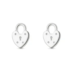 Lauren Ralph Lauren Silver Heart Lock Stud Earrings