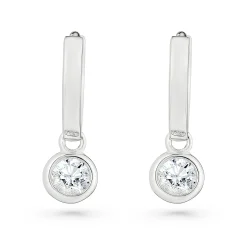 Lauren Ralph Lauren Silver Huggie Cubic Zirconia Drop Huggie Earrings