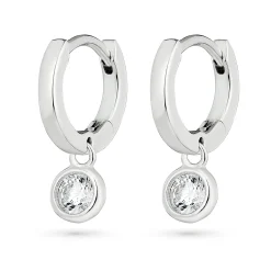 Lauren Ralph Lauren Silver Huggie Cubic Zirconia Drop Huggie Earrings