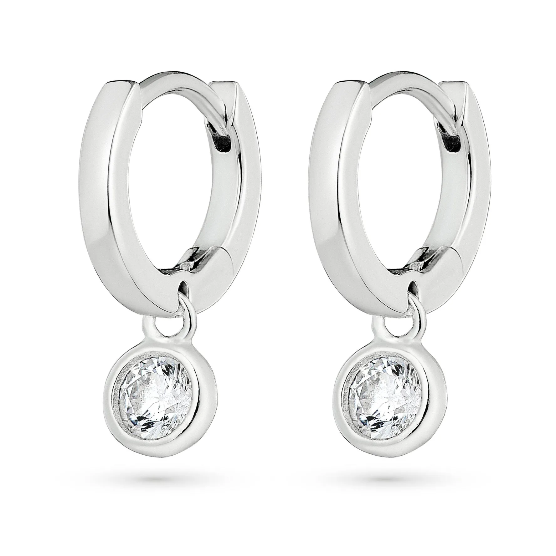Lauren Ralph Lauren Silver Huggie Cubic Zirconia Drop Huggie Earrings