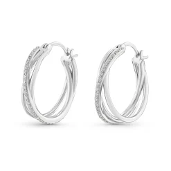 Lauren Ralph Lauren Silver Pave Cris Cross Hoop Earrings