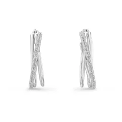 Lauren Ralph Lauren Silver Pave Cris Cross Hoop Earrings