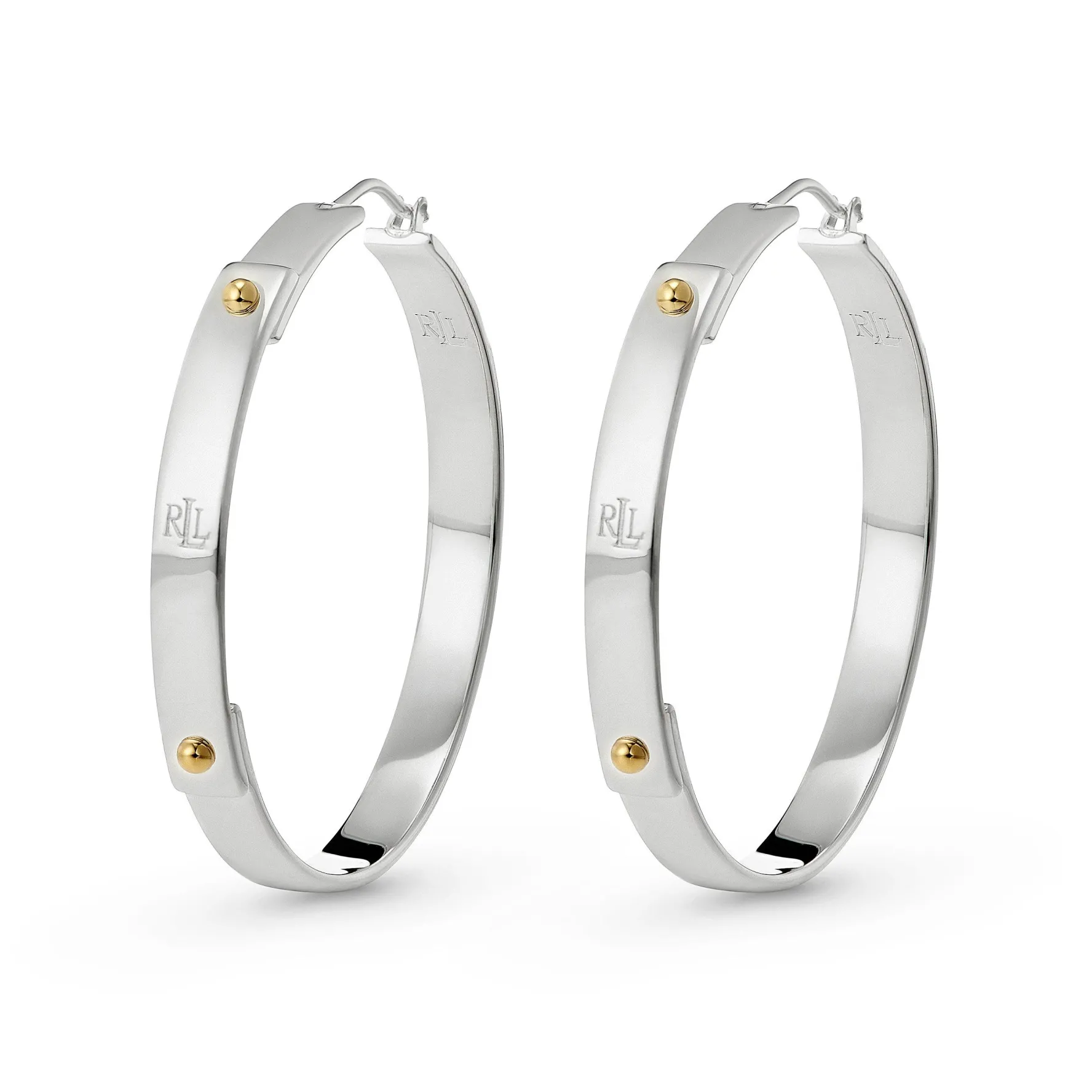 Lauren Ralph Lauren Silver Two Tone Hoop Earrings