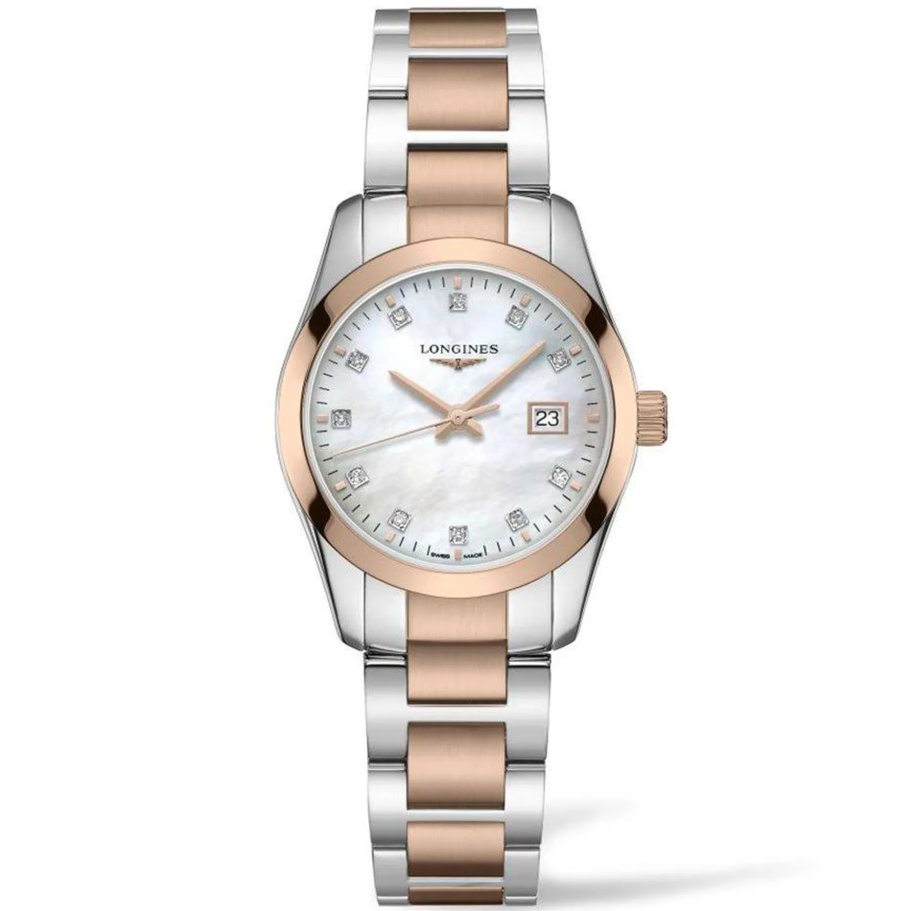 Longines Conquest Classic 29.5mm Stainless Steel and Rose Gold PVD Diamond Ladies Watch