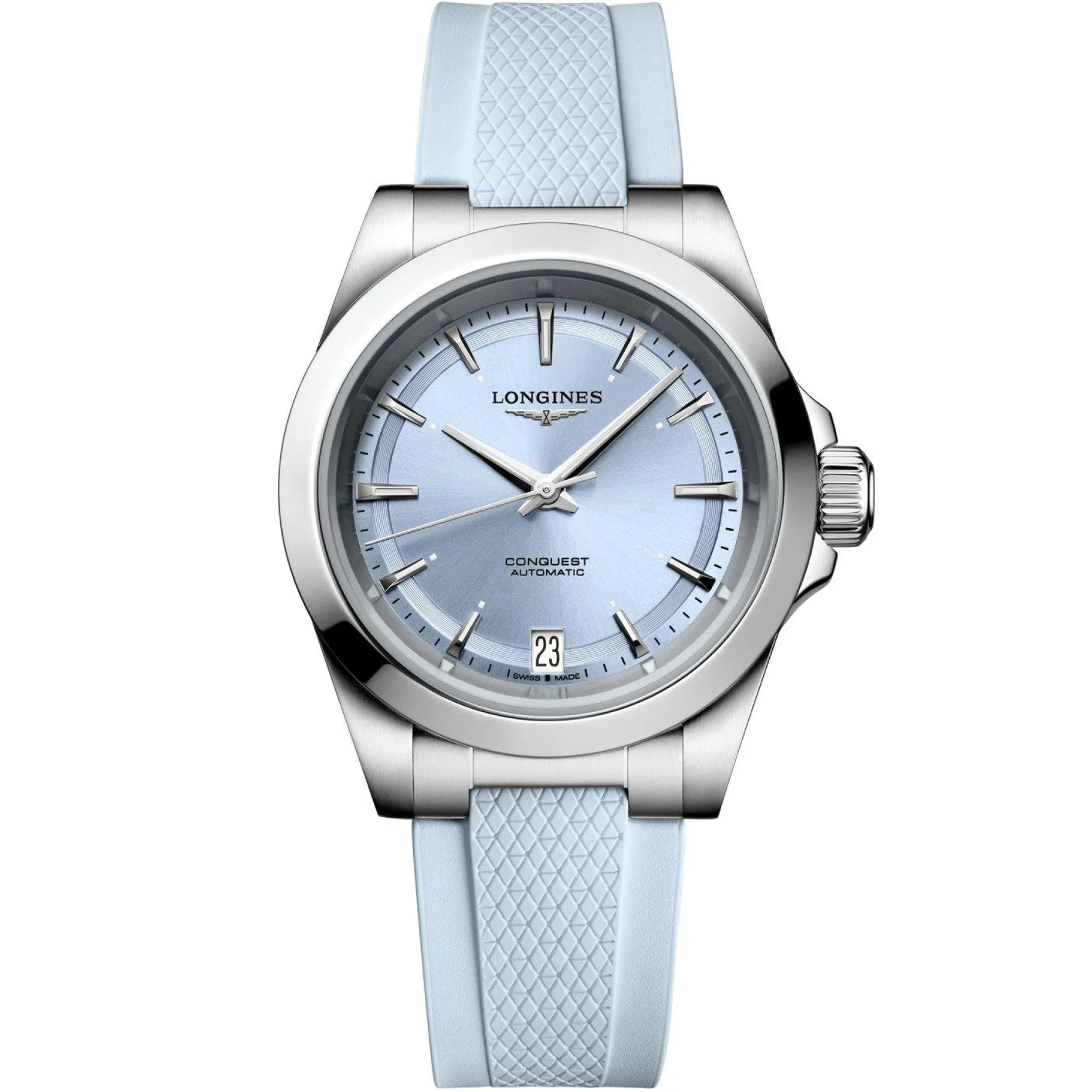 Longines Conquest 34mm Blue Rubber Strap Automatic Ladies Watch