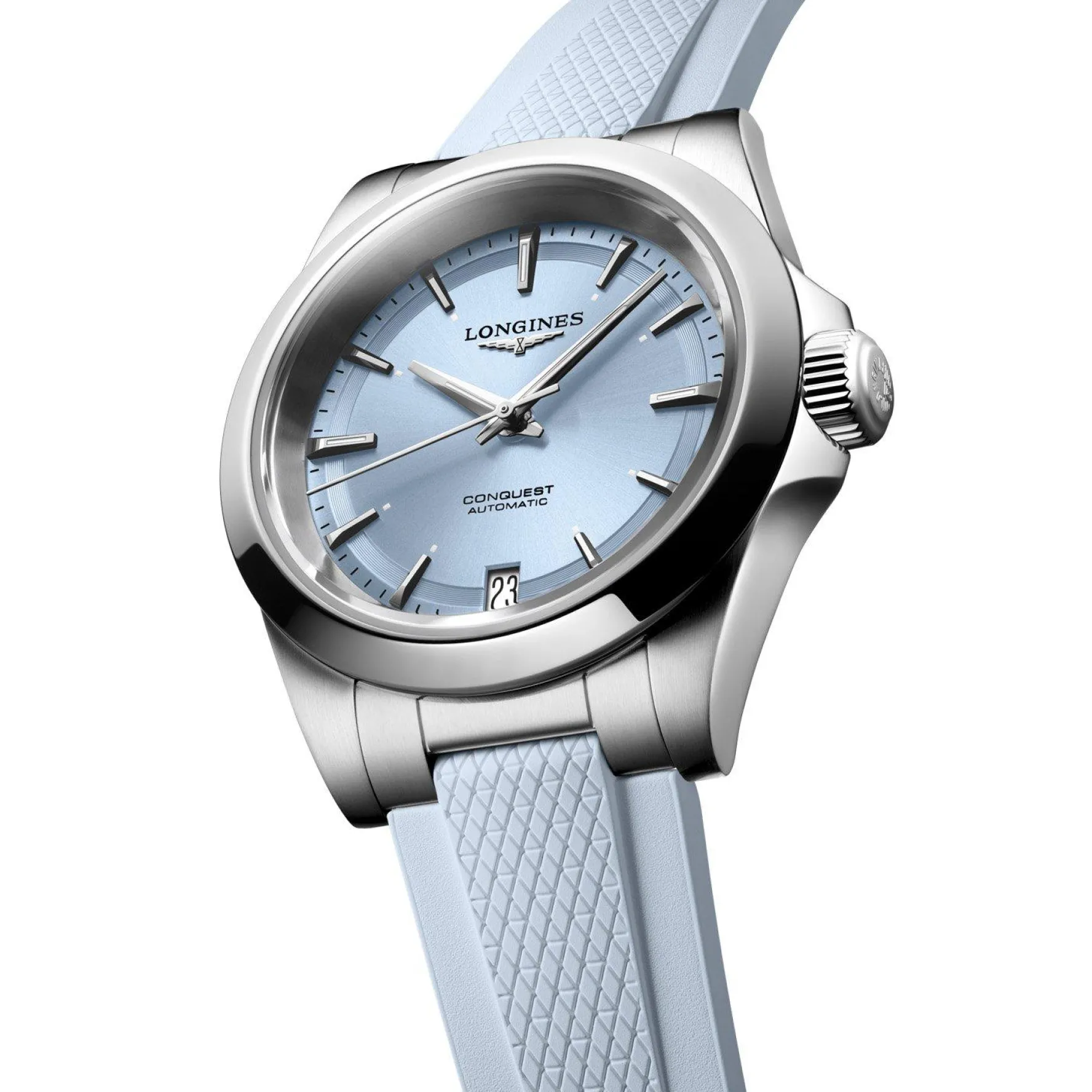 Longines Conquest 34mm Blue Rubber Strap Automatic Ladies Watch