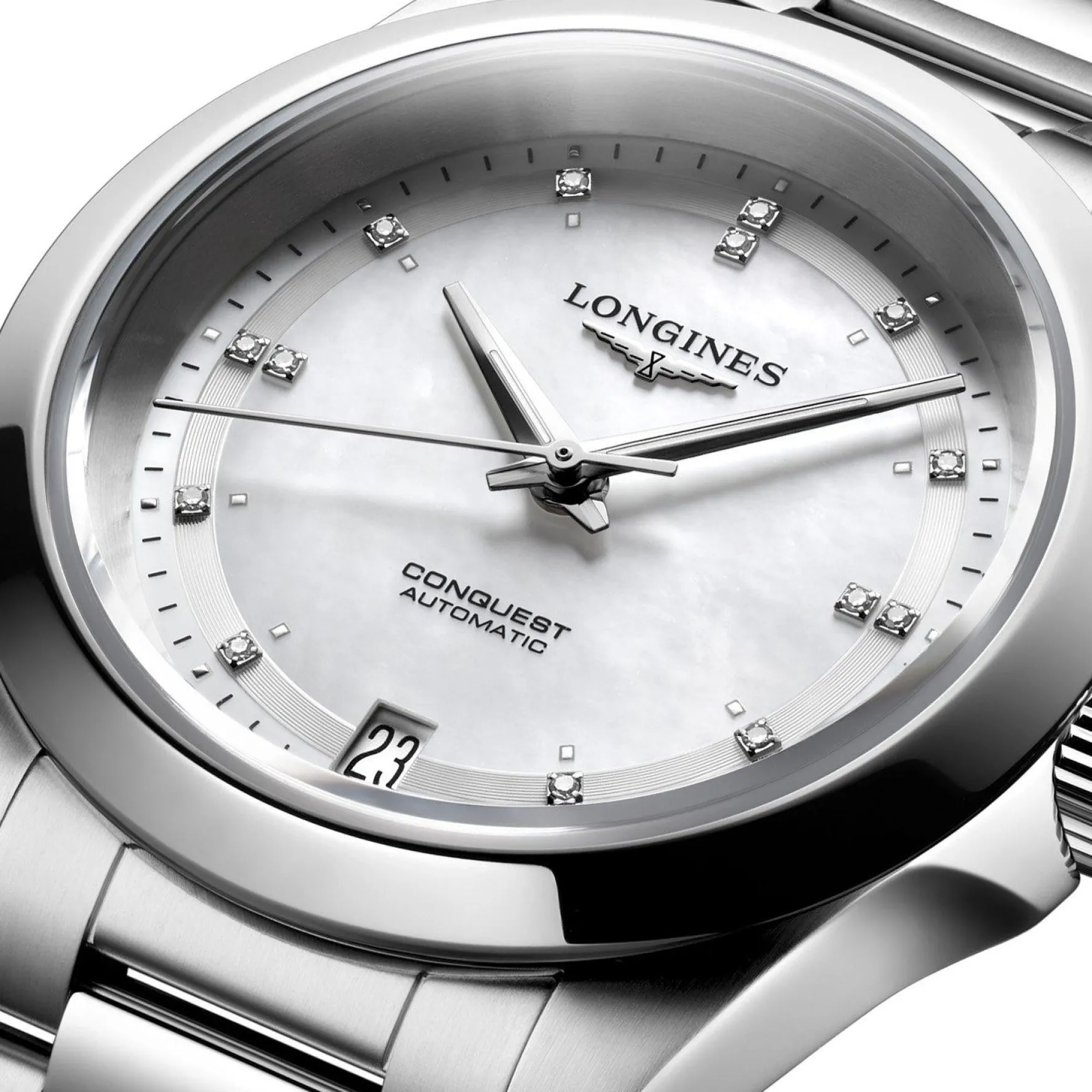 Longines Conquest 34mm Diamond Mother of Pearl Automatic Ladies Watch