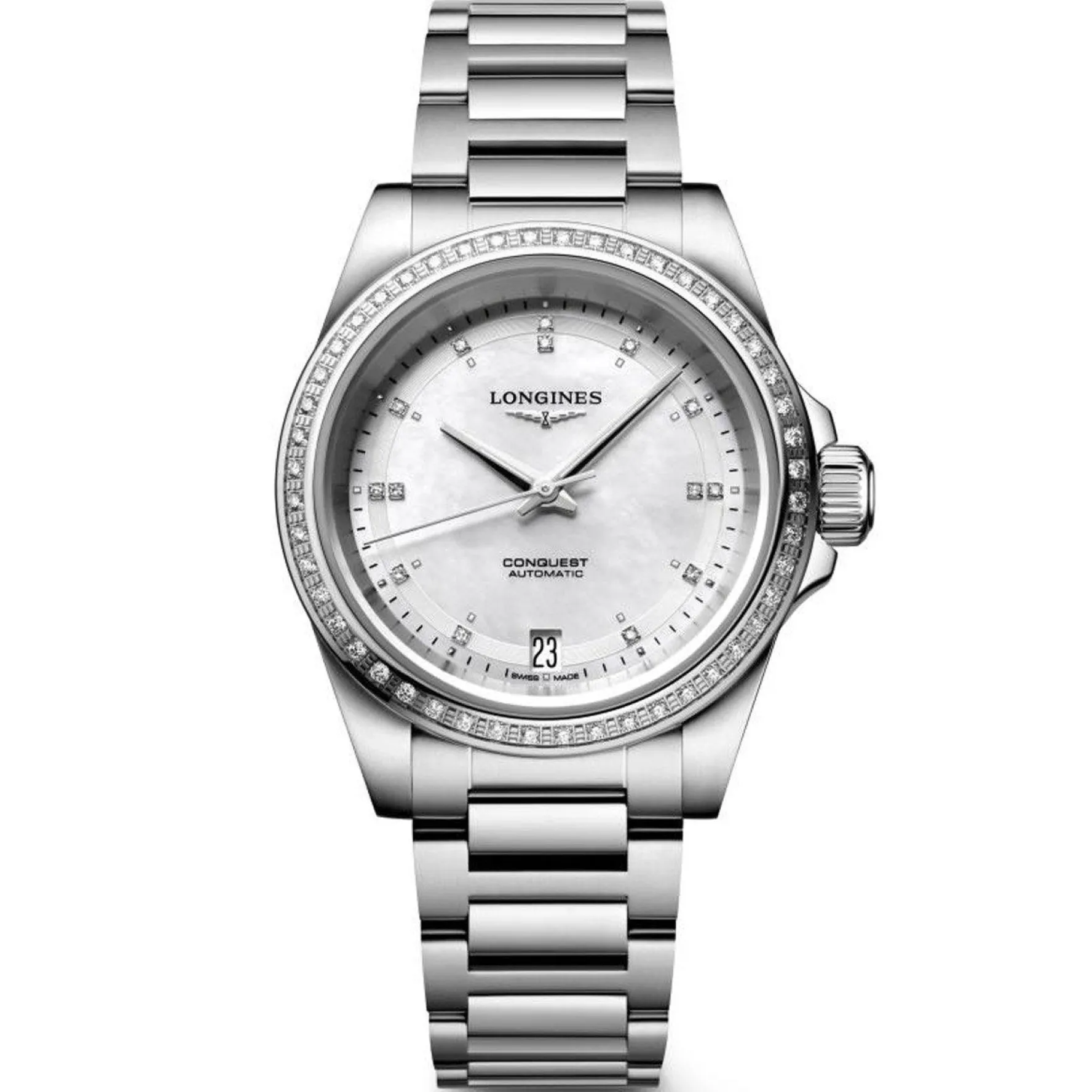 Longines Conquest 34mm Diamond Mother of Pearl Automatic Ladies Watch