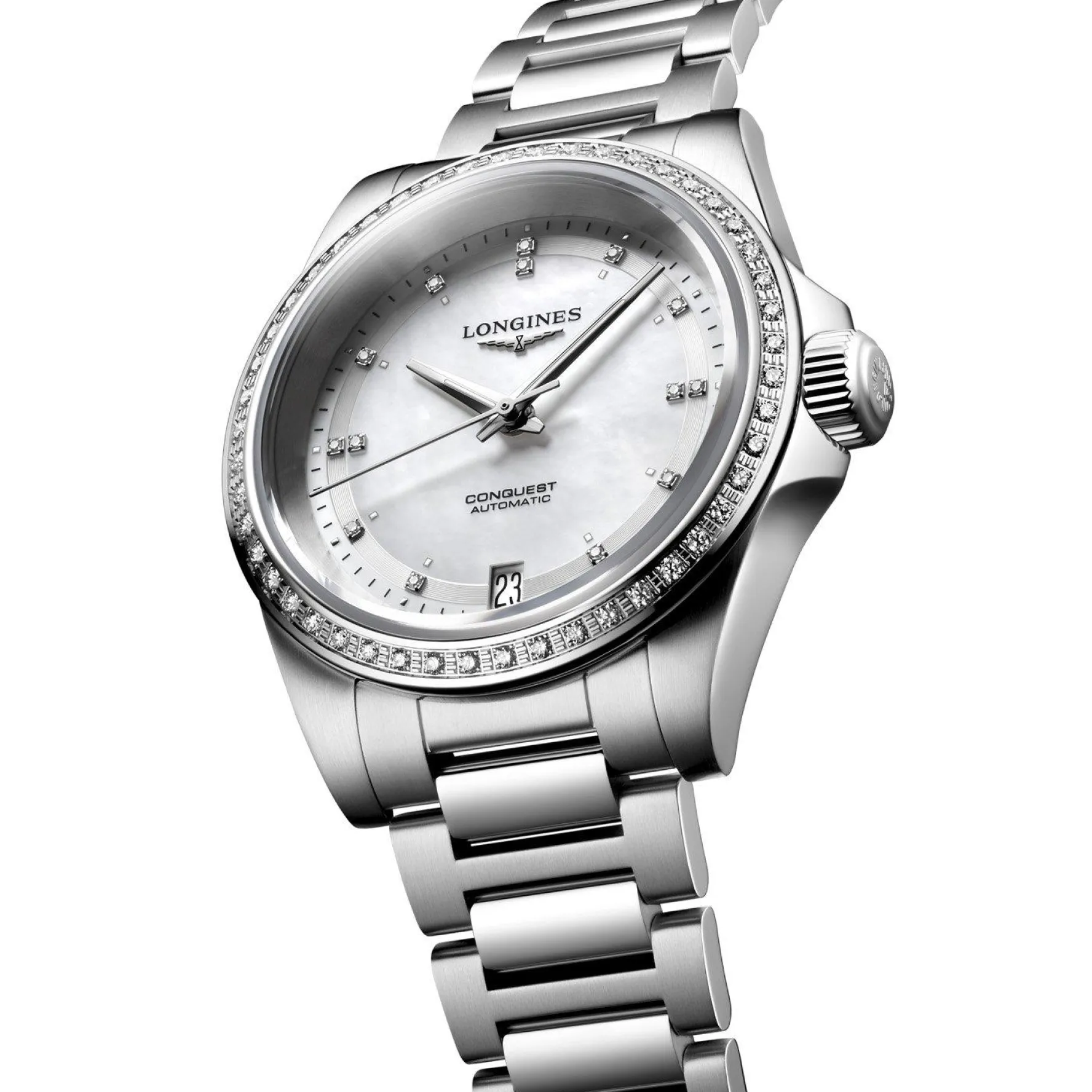 Longines Conquest 34mm Diamond Mother of Pearl Automatic Ladies Watch