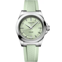 Longines Conquest 34mm Green Rubber Strap Automatic Ladies Watch