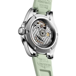 Longines Conquest 34mm Green Rubber Strap Automatic Ladies Watch