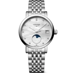 Longines Elegant Collection 30mm Diamond Mother of Pearl Moonphase Ladies Watch