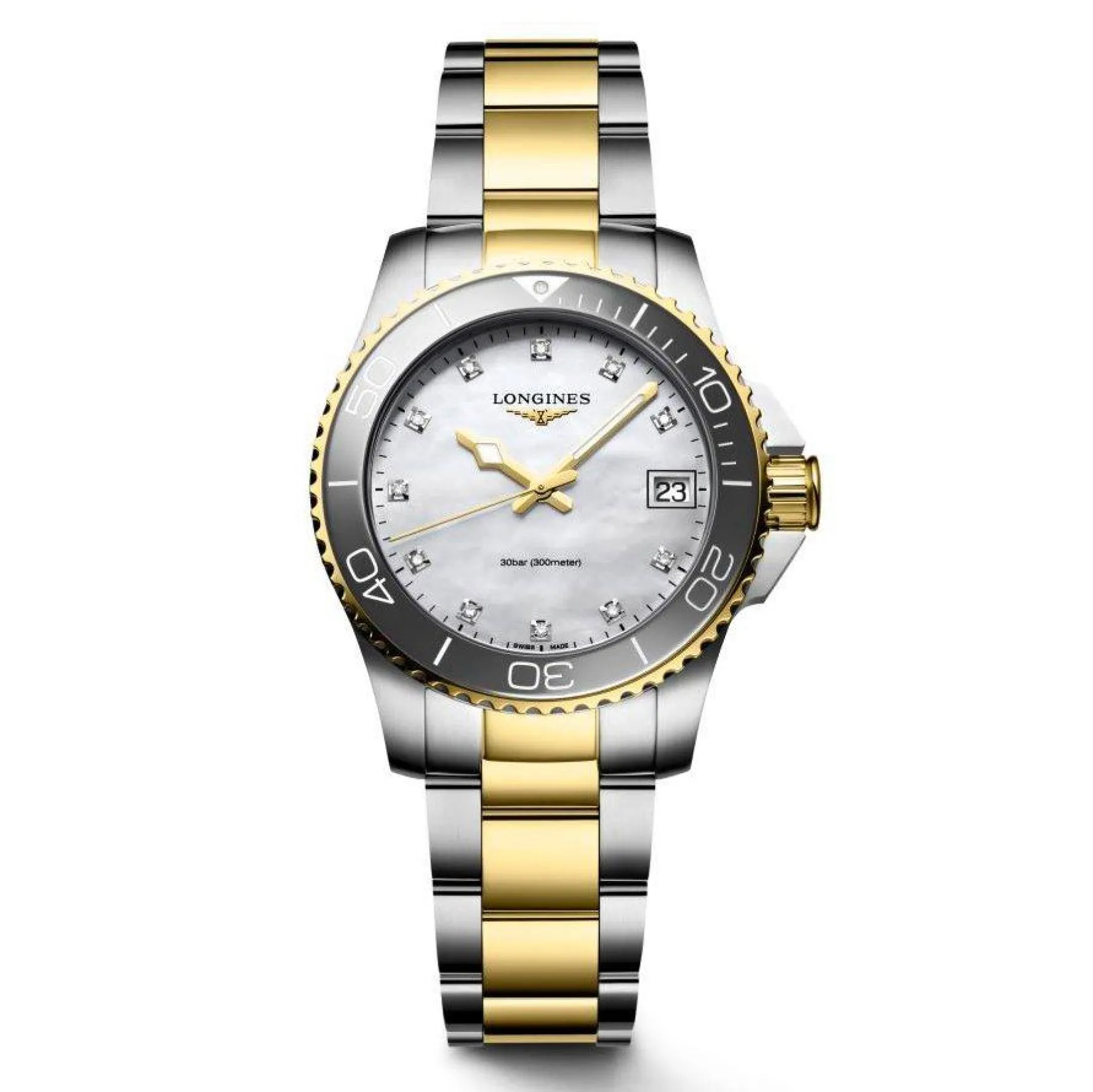 Longines HydroConquest 32mm Stainless Steel and Yellow Gold PVD Diamond Ladies Watch