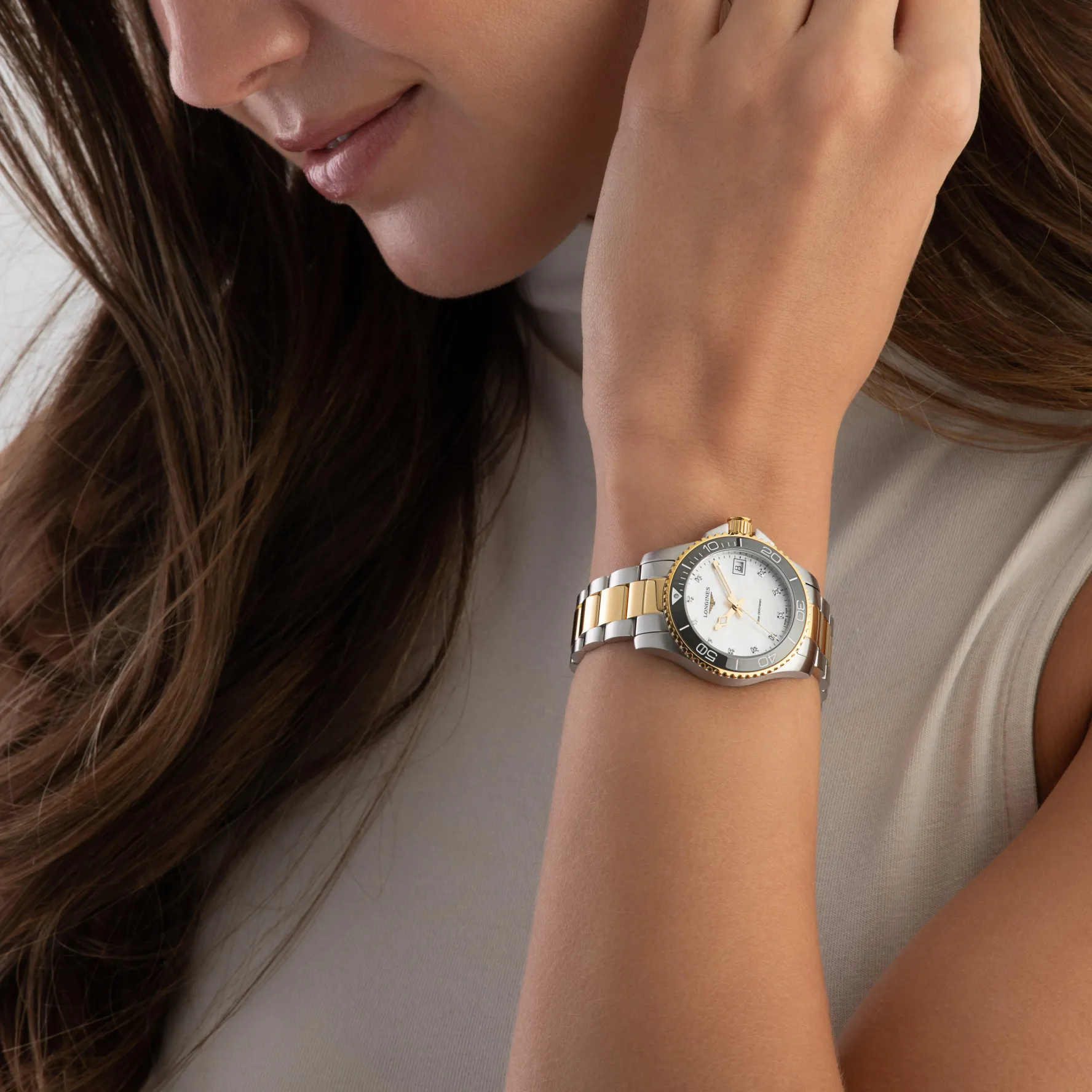 Longines HydroConquest 32mm Stainless Steel and Yellow Gold PVD Diamond Ladies Watch