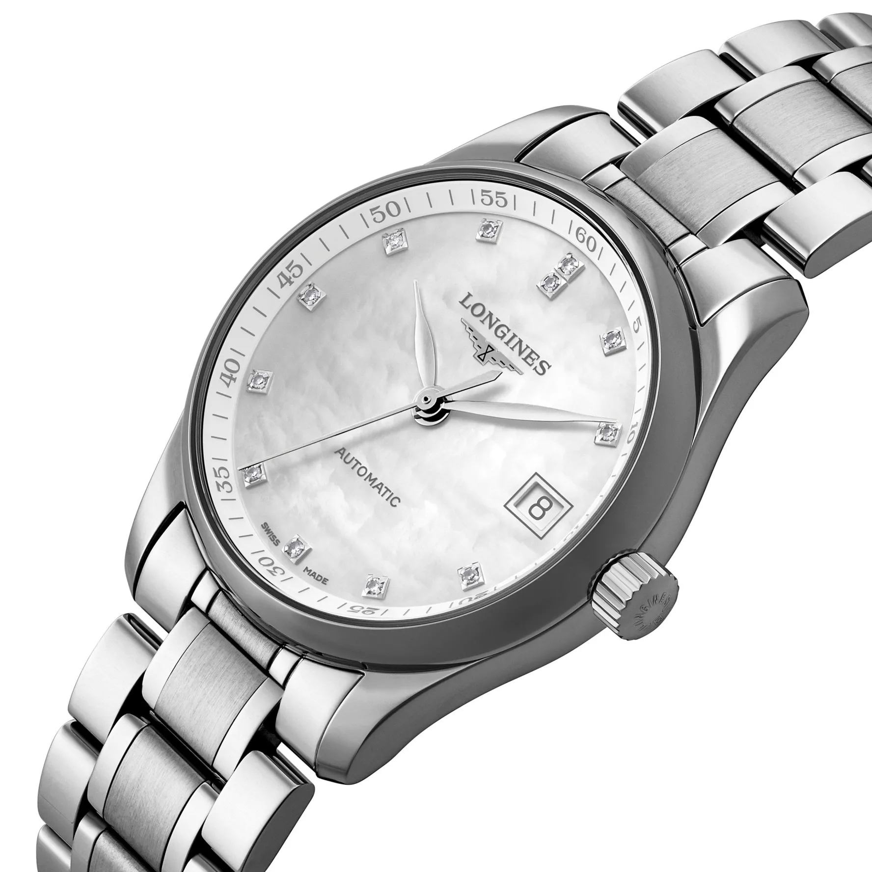 Longines Master Collection 34mm Diamond Mother of Pearl Automatic Ladies Watch
