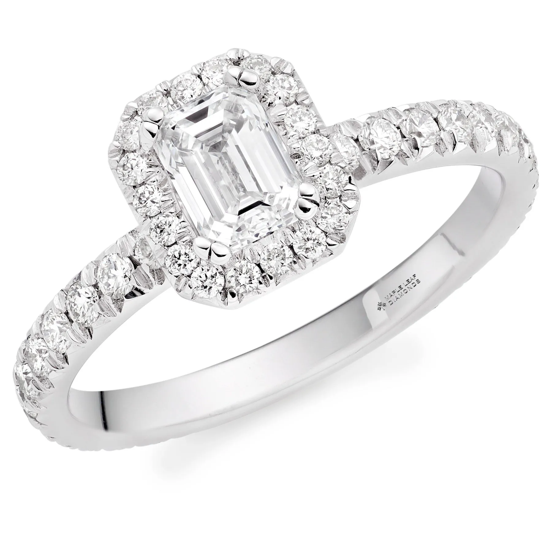 Maple Leaf Diamonds 18ct White Gold Emerald Cut Halo Diamond Ring