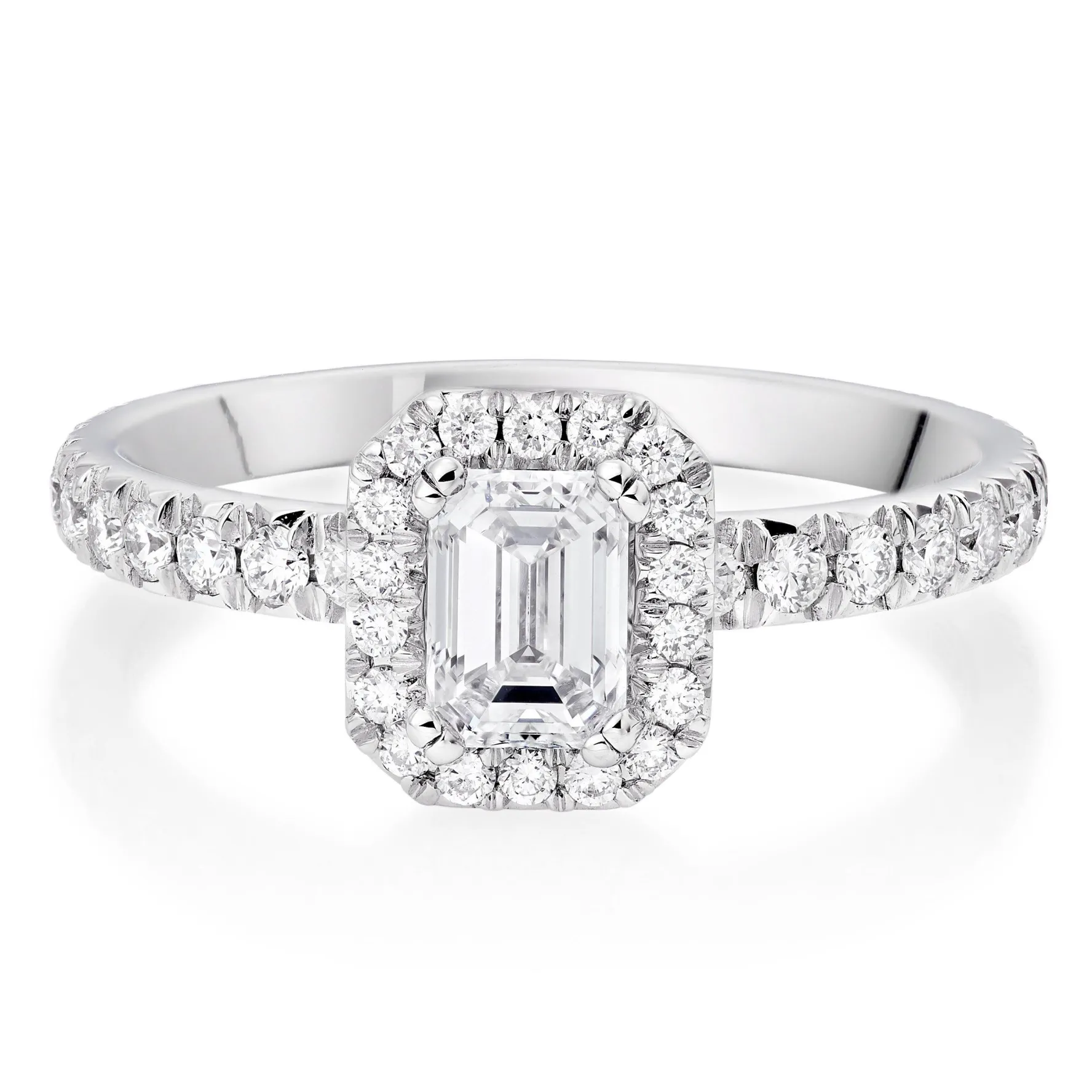 Maple Leaf Diamonds 18ct White Gold Emerald Cut Halo Diamond Ring