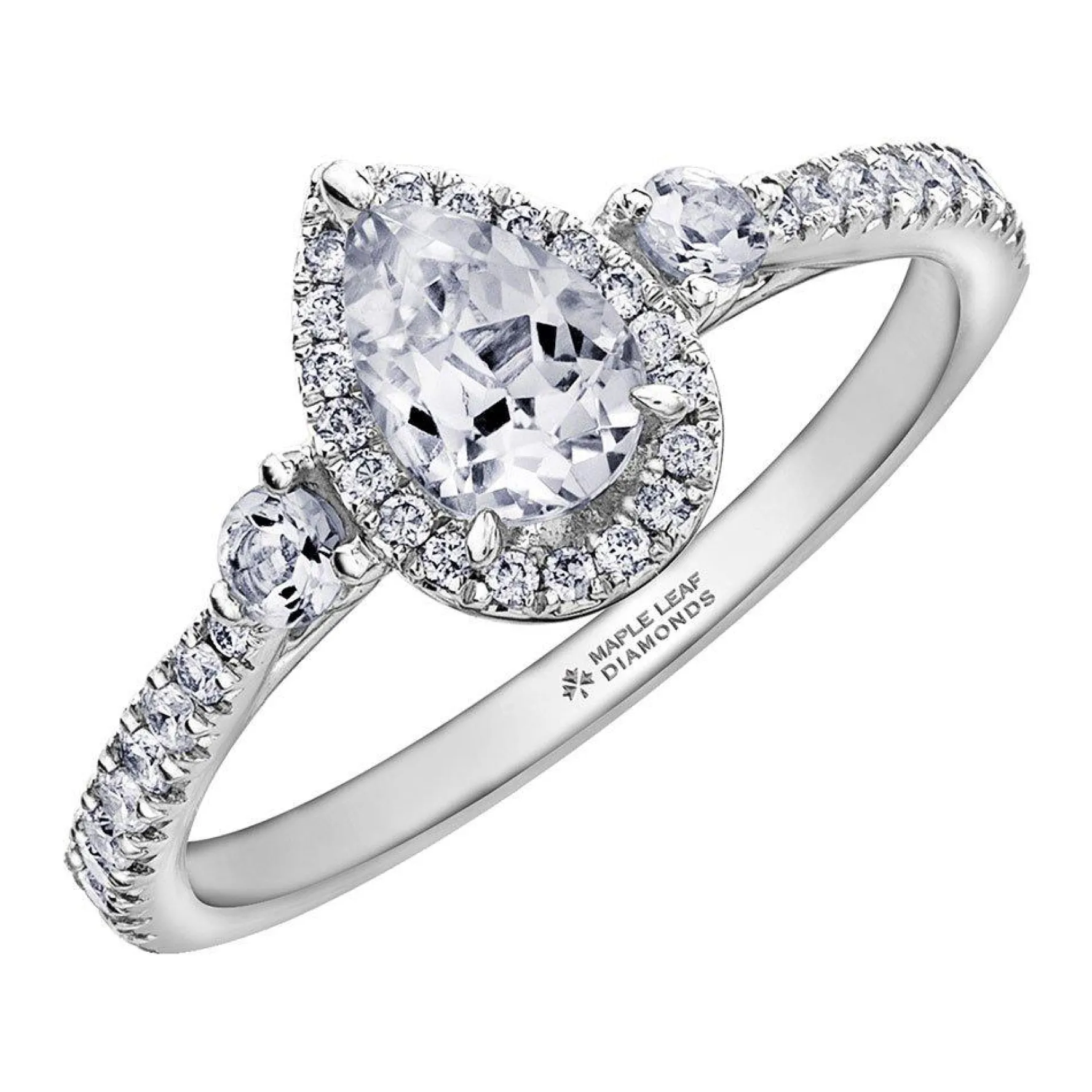 Maple Leaf Diamonds 18ct White Gold Pear-Shaped Diamond Halo Ring