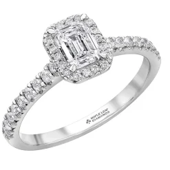 Maple Leaf Diamonds 18ct White Gold Emerald Cut Diamond Halo Ring