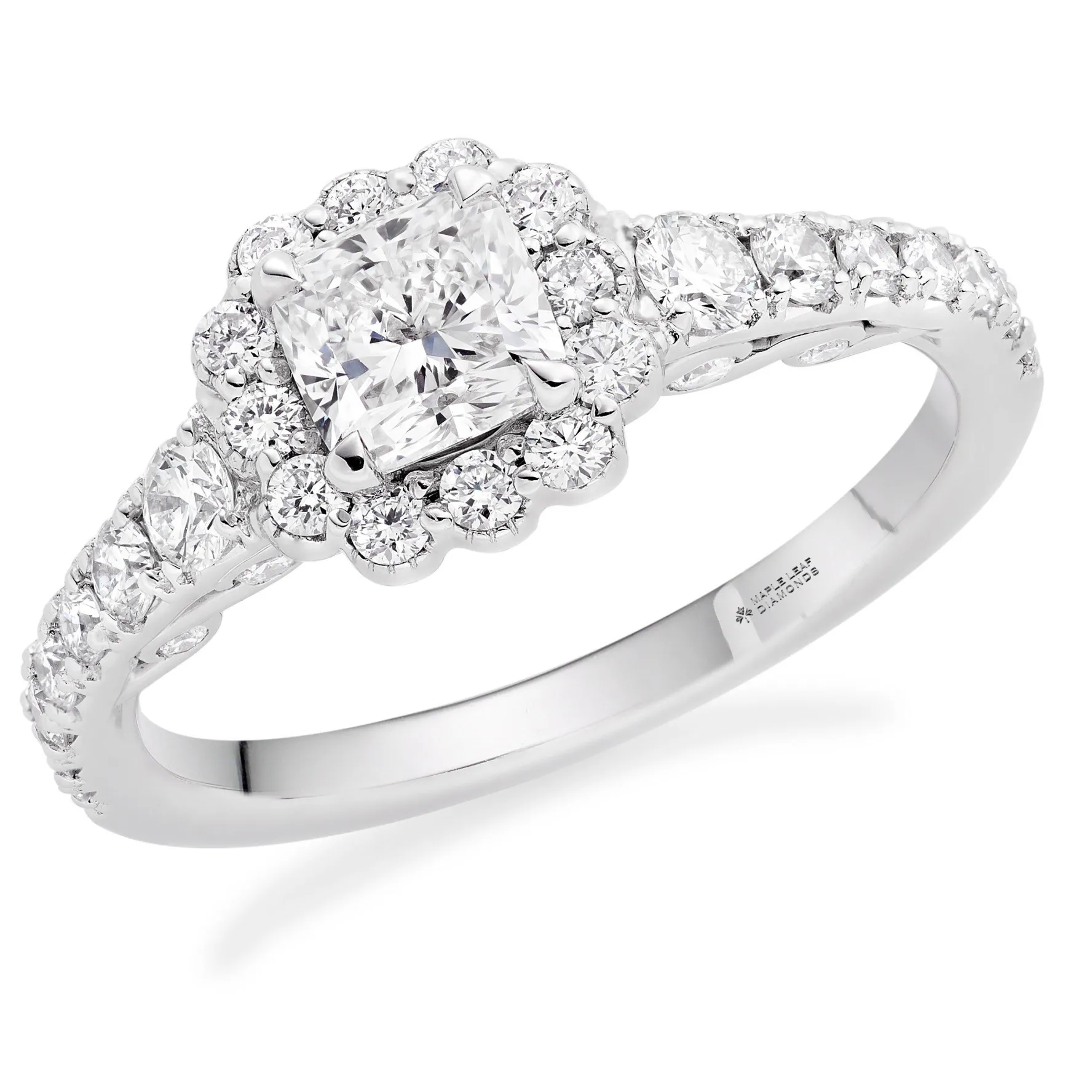 Maple Leaf Diamonds 18ct White Gold Cushion Cut Halo Diamond Ring