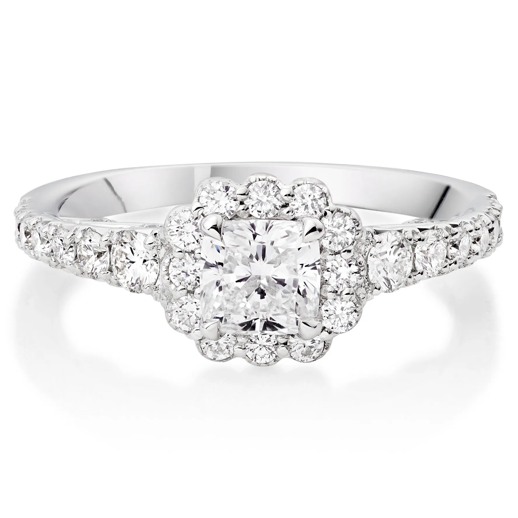 Maple Leaf Diamonds 18ct White Gold Cushion Cut Halo Diamond Ring