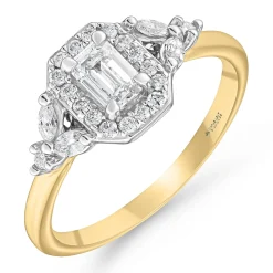 Maple Leaf Diamonds 18ct yellow Gold Diamond Emerald Cut Halo Engagement Ring