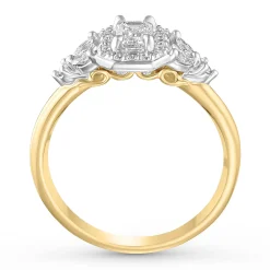 Maple Leaf Diamonds 18ct yellow Gold Diamond Emerald Cut Halo Engagement Ring