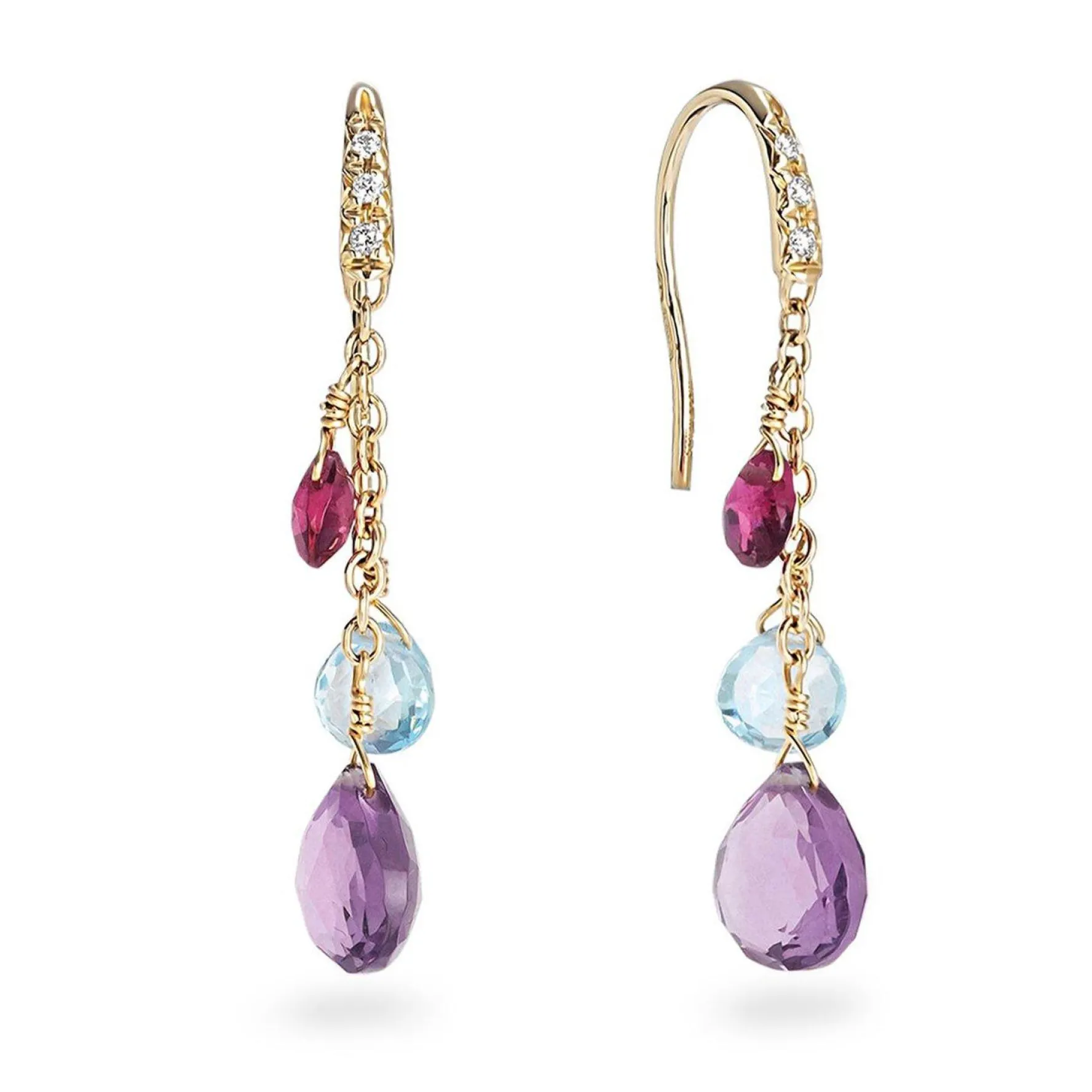 Marco Bicego Paradise 18ct Yellow Gold Diamond and Gemstone Drop Earrings